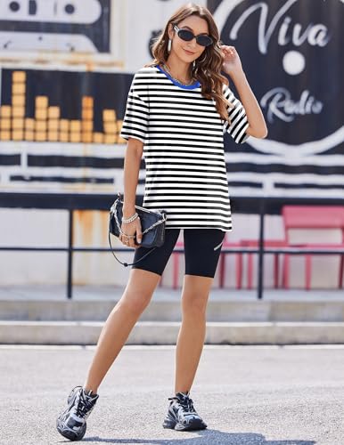 Image of Ekouaer 2 Pack Womens Tops Short Sleeve Oversized T Shirts Summer Spring Tops 2025 Basic Casual Tee Top S-XXL