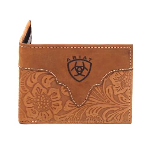 ARIAT Men's Genuine Leather Floral Embossed Bifold Wallet