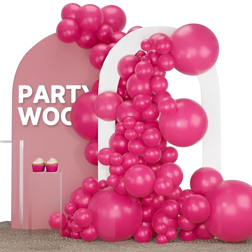 Image of PartyWoo Hot Pink Balloons 120 pcs Different Sizes of 18 12 10 5 Inch Magenta Fuchsia Balloon Arch Kit Garland for Baby Shower Wedding Bridal Shower Anniversary Birthday Party Decorations Pink-Y12