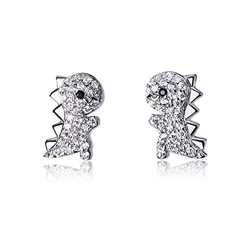 Crystal Dinosaur Stud Earrings for Teen Girls 925 Sterling Silver Pave CZ Small Cute Dragon Animal Studs Post Nickel Free Jewelry Birthday Gifts for Daughter Niece
