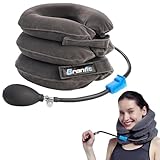 Inflatable neck traction device: Our neck correction pillow supports your spine to help relieve tension, headaches, and stiffness in neck. It's also portable & small enough to fit in your suitcase, purse, or backpack for comfort on the go! Includes (...