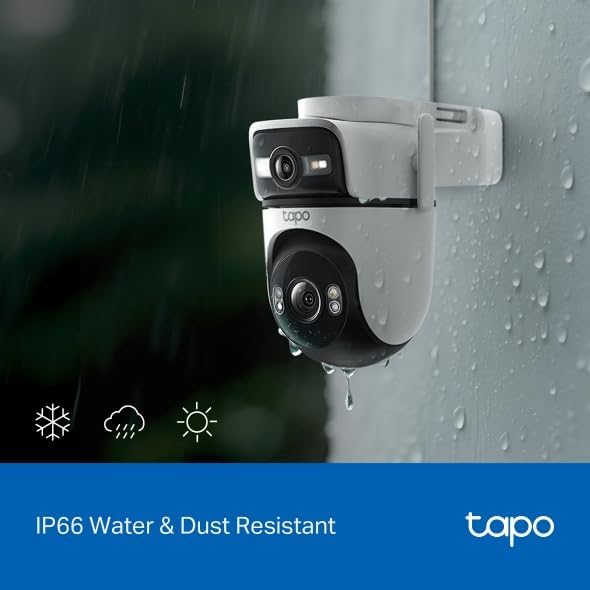 Tapo C545D – Cámara de Seguridad Exterior Wi‑Fi 2K Dual Lente Pan/Tilt con Seguimiento Inteligente, visión Nocturna a Color, detección IA de Personas/Mascotas/vehículos y Audio bidireccional 8