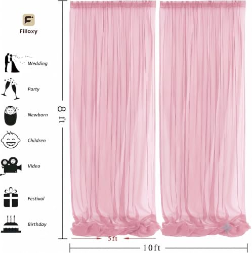 Image of White Net Backdrop Curtain Set for Decoration, 2 Pieces, 8 x 5 feet, for Wedding, Birthday, Anniversary, Engagement (Baby Pink)