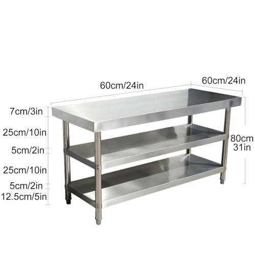Mesa de preparación de acero inoxidable resistente para restaurante y hogar, estación de trabajo de cocina duradera con estante inferior y patas galvanizadas, mesa de preparación de alimentos de grado
