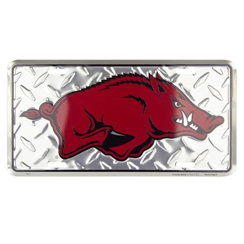 Arkansas Razorbacks Diamond Emboss Metal License Plate 6 x 12