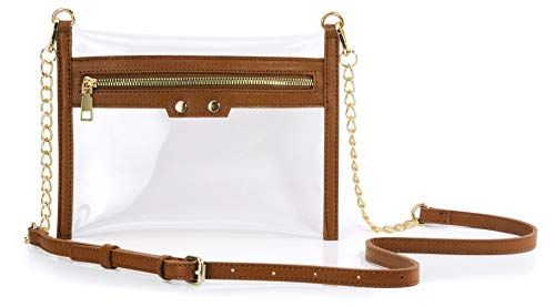 Hoxis Bolso de mano con cremallera transparente aprobado por el estadio para mujer, bolsa cruzada convertible con correa de muñeca, Marrón (Marrón), Small Cover