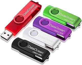 5 Pack DataOcean USB 2.0 Memory Stick 16GB Thumb Drive Swivel Flash Drive Data Storage(5 X 16GB,Black Pink Green Yellow Blue)