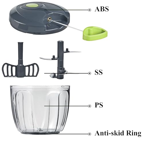 Manual-Food-Processor-Vegetable-Chopper-Small-Hand-Pull-String-Garlic-Onion-Cutter-for-Veggies-Ginger-Fruits-Nuts-Herbs-etc-BPA-Free-Food-Safe-Material-900ml-Gray