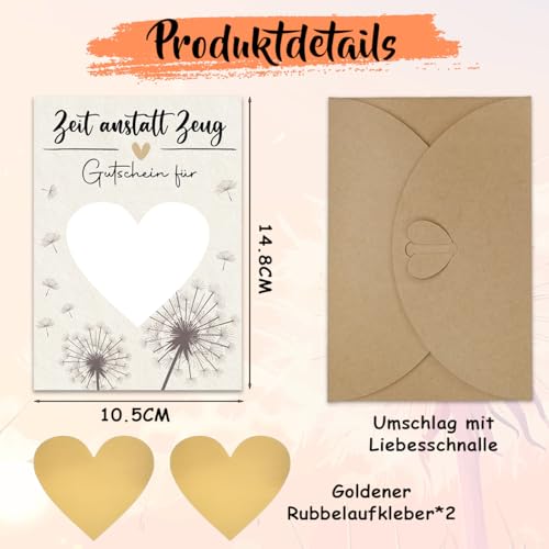 JOYEASE Gutscheine zum selber ausfüllen, Zeit anstatt Zeug, Rubbelkarten zum selber beschriften mit Umschlägen, Gutscheinkarte zum Selbstausfüllen, Geburtstagskarte - Detailansicht 2 | TV | Video | Foto