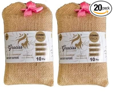 Graciss Bamboo Sanitary Pads 2 Combo with an Attractive Jute Pouch(20 Pcs XXXL-8/ XL-6/ L-6)
