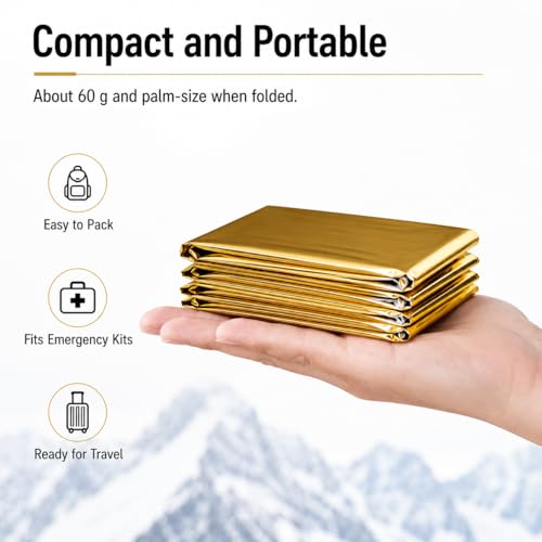 Image of 4pcs Emergency Thermal Blanket, Space Blankets Survival, Thermal Emergency Foil Blanket for Hiking, Camping, Outdoor, Marathons or First Aid, Golden