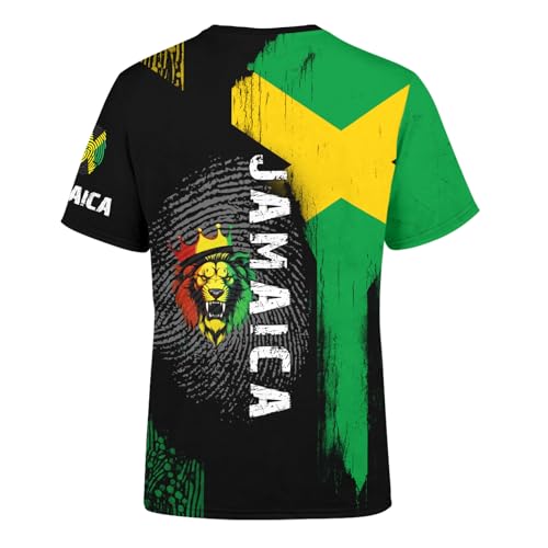 Men's Jamaican Flag T-Shirt Lion Print Short Sleeve Shirt Novelty Round Neck Top Jamaican Tee Unisex2