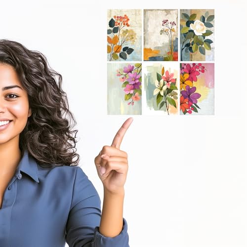 Image of SiddArtify Floral Wall Art Prints Set - Botanical Poster Decor for Living Room Bedroom Office - Set of 2-4x6 Inch - Board (Pack of 6) - Sticker (Pack of 6)