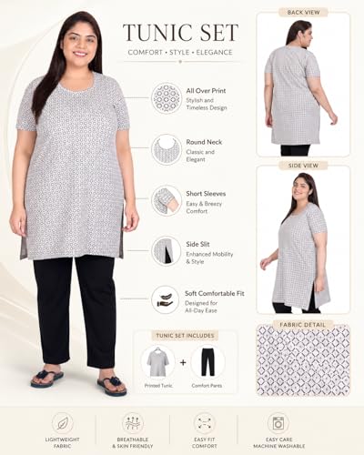 Image of In Love Women's All-Over Printed Cotton Plus Size Longline T-Shirt with Pockets