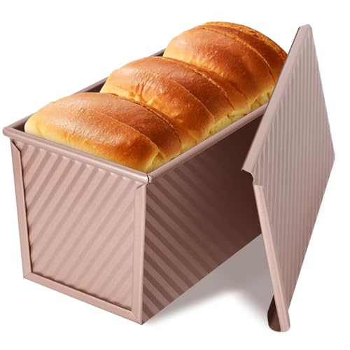 VINATO Stampo per Pane in Cassetta, (21x11x11 cm) Grande Capacità, Acciaio al Carbonio con Coperchio Antiaderente, Teglia per Pane Tostato Plumcake, e Panificazione