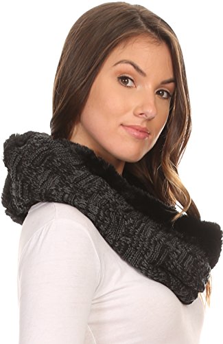 Sakkas Dalien Short Length Two Sided Faux Fur Ribbed Cable Knit Infinity Scarf4