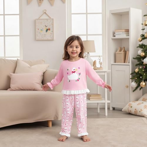 Toddler Baby Girl Fall Winter Clothes Goose Embroidery Long Sleeve Pullover Tops Ruffled Pants Set Cute Outfits3