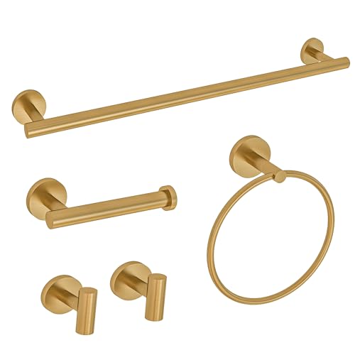 Brushed Gold Bathroom Accessories Set 5 Piece,SUS304 Stainless Steel 24 Inch Gold Bathroom Hardware Set,Gold Towel Bar Set Wall Mounted