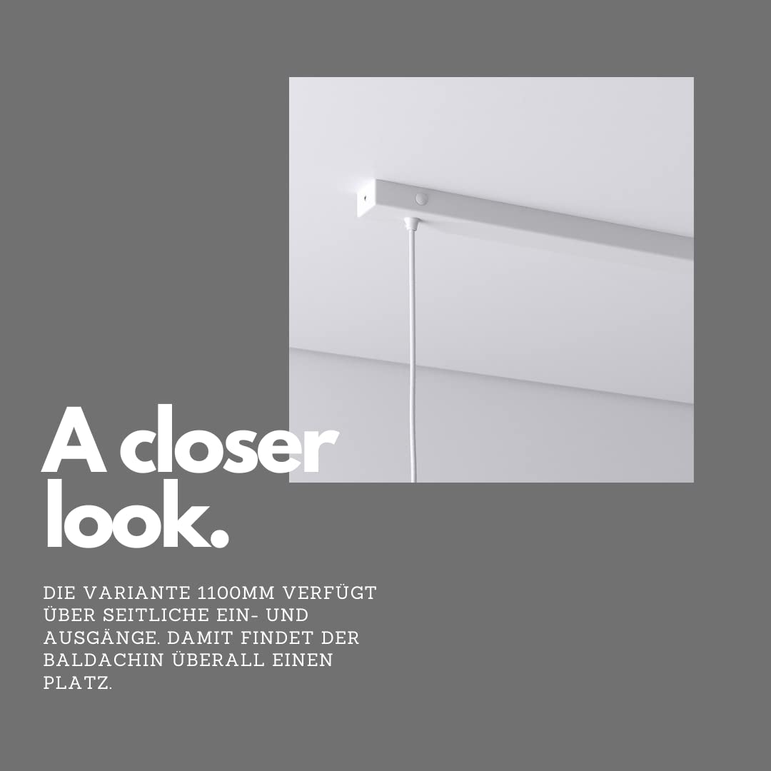 Baldachin für Lampe Rechteckig, Länge 1100mm, mit 3 Kabelauslässen (L 110 x H 2.5 x B 5 cm), WEISS, ideal für langen Esstisch