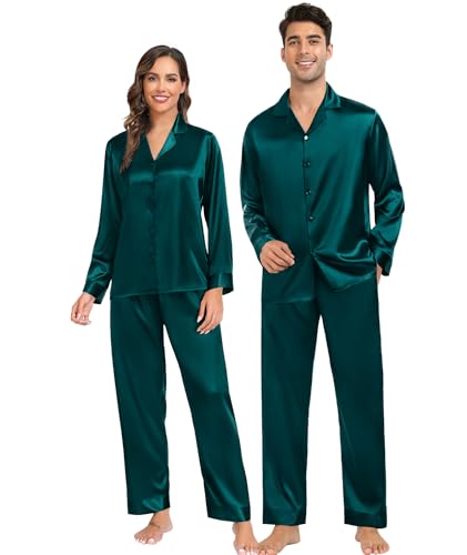 SWOMOG Family Matching Pajamas Silk Satin Long Sleeve Sleepwear Soft Button Down Loungewear 2 Pcs Pj Set2