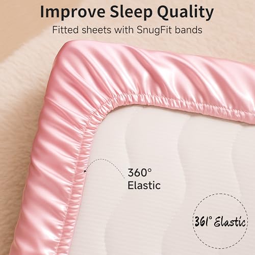Image of Pro Goleem Satin Pack and Play Playard Sheet, Fitted 2 Pack Great for Baby Hair Silky Feeling 27x39 Inch Playard Mattress Cover Portable Mini Crib Sheet for Girls(Pink & Purple)