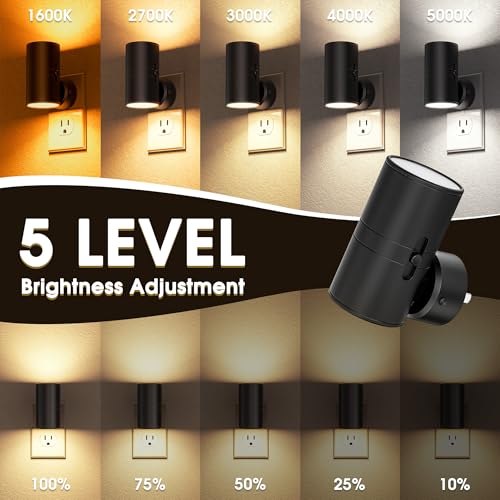 Image of Briignite Night Lights Plug into Wall, 5CCT LED Night Light Plug in, Dusk to Dawn Sensor, 330 Swivel Plug, 0-100LM Adjustable Brightness, Dimmable NightLight for Hallway, Bedroom, Stairway, 4 Pack