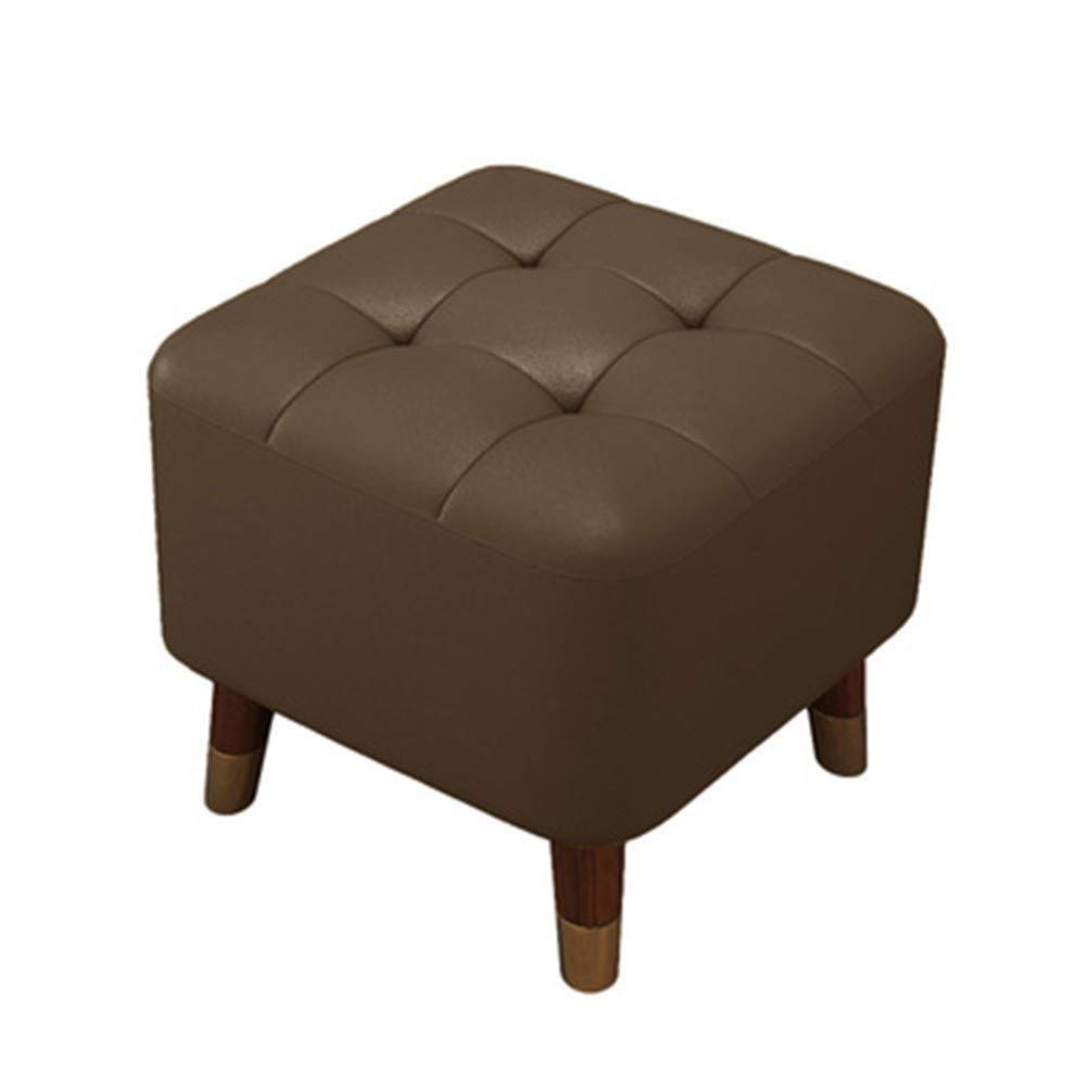 Tabouret de pied carré en cuir et bois massif pour salon