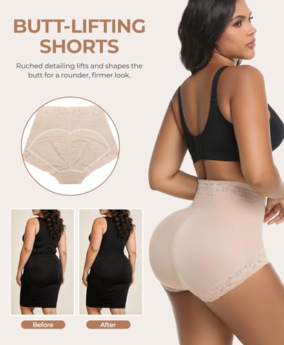 Voxshe Lace Tummy Control Shapewear Shorts Butt Lifting Panties Underwear for Women Booty Shapewear Butt Enhancer Panty (US, Alpha, X-Large, Regular, Regular, Beige) — view 4