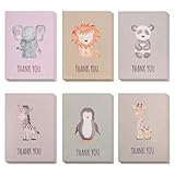 Animal Thank You Cards, Perfect for Kids & Baby Shower. Bulk Set of 30 Small & Cute Cards Ideal for any Occasion. Blank on the Inside with Matching Green Envelopes Included.