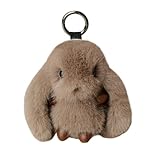 Super Cute Soft Long Ear Rabbit Bunny Keychain Plush Rabbit Fluffy Car Key Chain Ring Bag Charm Purse Backpack Pendant-Brown