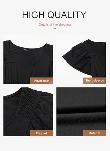 Image of Dokotoo Women's Ruffle Short Sleeve High Waisted Midi Dress 2025 Spring Summer Casual Crewneck A-Line Dress