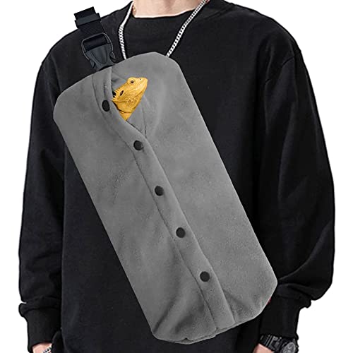 Bearded Dragon Carrier - Adjustable Soft Bearded Dragon Travel Sling Reptile Carrier Chest Bag for Lizard Snake Hedgehog Gecko Small Animals Outdoor Walking Accessories (L,Grey)