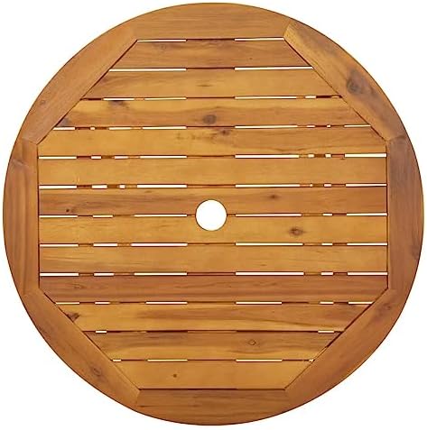 Free-Standing Folding Floating Table，Solid Acacia Wood Folding Patio Dining Table, Outdoor Round Garden Table with Umbrella Hole