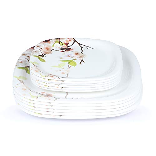Image of Golden Fish Unbreakable Square Full Dinner Plates & Soup Bowl with Spoon(Set of 6 Each) (Pack of 6 Plate, Soup Bowl, Spoon)