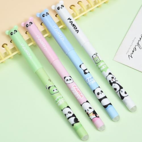 Radierbarer Kugelschreiber, 4 Stück Tintenroller Radierbar mit 20 Nachfüllungen, Cartoon Panda Löschbarer Stift, 0.5mm Erasable Pen Set für Schulsachen Bürobedarf Studenten Notizbuch Planer Journal