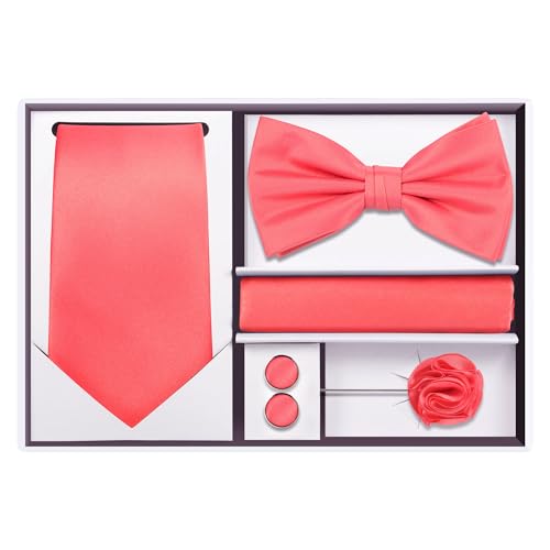 Image of Tie G .5pcs Tie set in a gift box : Tie sets : Solid color Neck tie,Satin Bow tie,Pocket Square, Lapel, Cuffs link