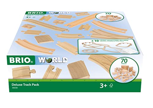 BRIO 36030 World Deluxe Track Pack - 70 Piece Wooden Train Set for Children 3 Years and Up | FSC-Certified Beech Wood | Compatible with All BRIO Railway Sets & Accessories | Ideal for Creative Play