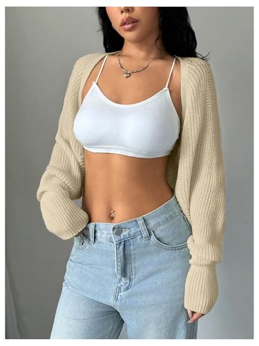 Image of GORGLITTER Women's Open Front Cropped Cardigan Bolero Sweater Lightweight Long Sleeve Shrug Knit Top