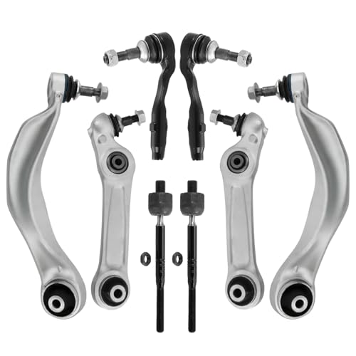 Image of Detroit Axle - 8pc Front End Kit for BMW 528i 535i 550i 535d, 640i 650i Gran Coupe ActiveHybrid 5, 4 Lower Forward Rearward Control Arms with Ball Joints 4 Outer Inner Tie Rods Replacement