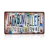 Vintage City License Plate Jacksonville,FL Wall Decor Metal Tin Sign for Bar Home Bedroom 12 x 6 Inches （Including latitude and longitude）