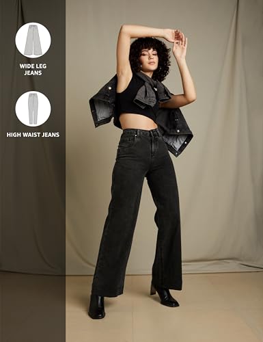 Image of Amazon Brand - Symbol Women Baggy Wide Leg Jeans (High Rise | Full Length) (Available in Plus Sizes)