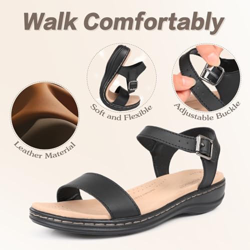 CIOR Leather Women Sandals with Arch Support, Comfortable Memory Foam Summer Beach Sandals Shoes4