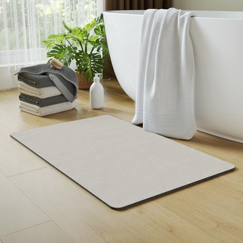 iginoa 珪藻土バスマット ライトグレー 長方形 40x60cm 520g マイクロファイバー 吸水速乾 滑り止め 抗菌防臭 [2]