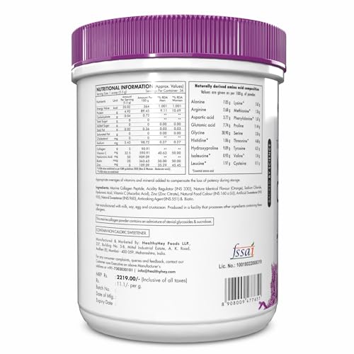Image of HealthyHey Glow-N-Shine Marine Collagen Peptides |Type 1 Collagen Protein Supplement with Hyaluronic Acid | Amino Acids for Skin, Hair, Nails | Paleo Friendly, Non-GMO (Orange Flavour, 200g)