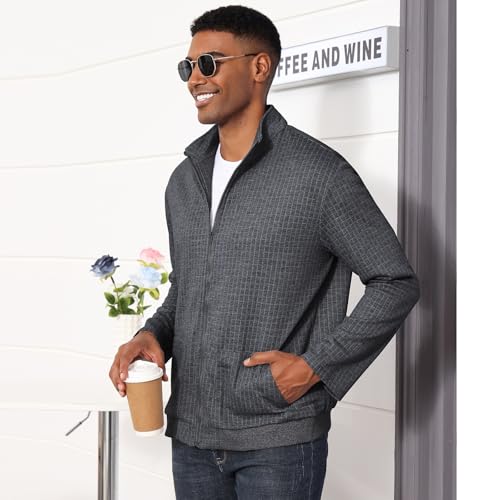 Oymyakon Men's Lightweight Varsity Jacket Spring Casual Stylish Bomber Jacket Waffle Zip Up Coat with Pockets3