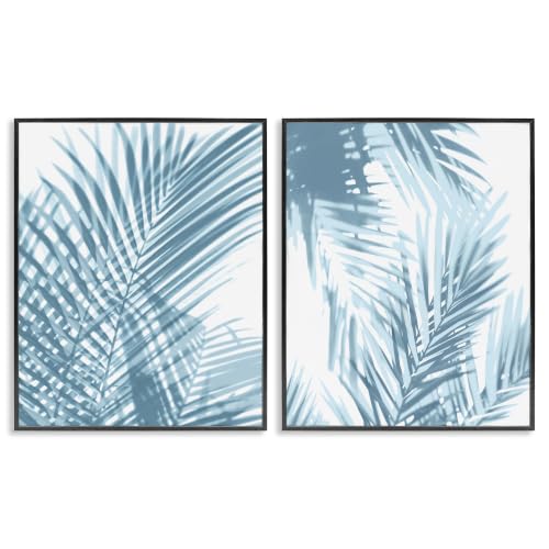 Blue Ferns Abstract Light Designs, 16 x 20 Inch Framed Giclée Print Set