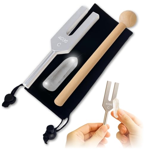 ideamall 音叉 チューナー ヒーリング クリスタルチューナー 浄化 収納ポーチ付き 4096HZ (シルバー)