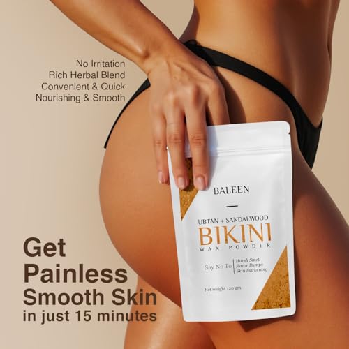 Image of BALEEN Bikini Wax Powder Women with Ubtan & Sandalwood 120 Gm (Pack Of 6) | Painless Herbal Hair Removal Powder for women Bikini Area, Legs, Hands & Underarms with No Harmful Chemicals, No Irritation, No Skin Rashes
