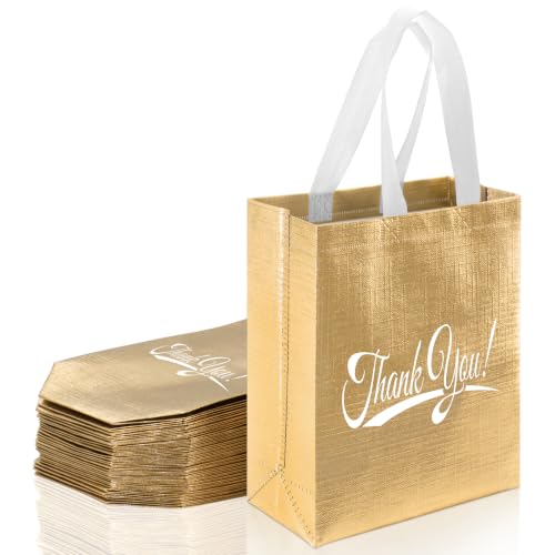 30 Pcs Thank You Gift Bags with Handles 10H x 8L x 4 W Inch Bulk Reusable Thank You Return Gift Bags Nonwoven Foldable Bag for Business Shopping Wedding Baby Shower Graduations Party Favors
