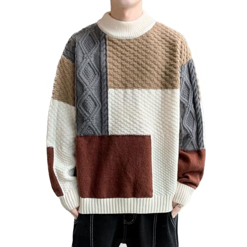 Lu's Chic Men's Long Sleeve Pullover Sweater Soft Top Knitted Fashion Crewneck Holiday Casual Cozy Mock Neck Knitwear